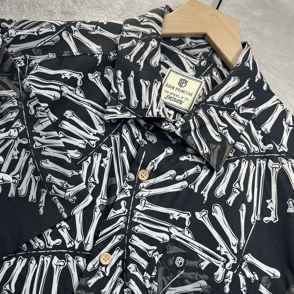 Born Primitive Voyager Shirt Mens S Black Floral Bones Short Sleeve Button Up